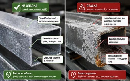 белая ржавчина на цинковом покрытии - сравнение поражения